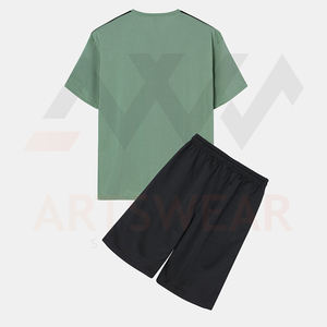 ชุดเสื้อผ้า2ชิ้นสำหรับผู้ชาย,ชุดเสื้อยืดกางเกงขาสั้นผ้าฝ้าย100% สีล้วนแขนสั้นชุดลำลองสำหรับฤดูร้อน - Product Image 2