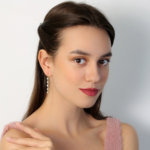 Round Zircon Stone Charm 6mm Chain Design Threader Earrings Turkish Wholesale 925 Sterling <b>Silver</b> Jewelry - Product Image 6