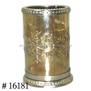 Silver Finishes Metal Iron Glass <b>Pillar</b> <b>Candle</b> Holder for Christmas - Product Image 1