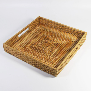 Plateau de service en bambou fait à la main écologique en gros d'usine paille tissée rotin en formes rectangulaires carrées pour un usage domestique - Product Image 6