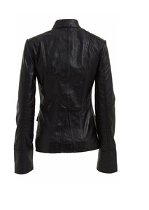 Veste à fermeture éclair, tenue décontractée, de couleur noir, peau d'agneau véritable, pour femmes, à la mode, taille péplum, toutes les couleurs - Product Image 3