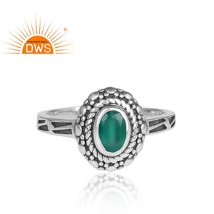 Bague en pierre précieuse d'onyx vert Offre Spéciale bague en argent Sterling 925 oxydé indien bagues antiques fournisseur de bijoux Collection délicate - Product Image 2