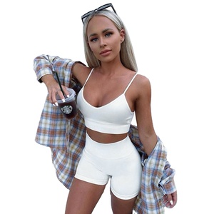 Ensemble 2 pièces haut et short, sans manches, couleur unie, legging, sexy, fitness, ensemble pour femme, été - Product Image 1