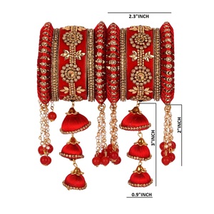 Bracelets de mariée en fil de soie, vin indien vente en gros bijoux cristal, strass rouge, fil de soie, cloche gland mariée ensemble de bracelets - Product Image 2