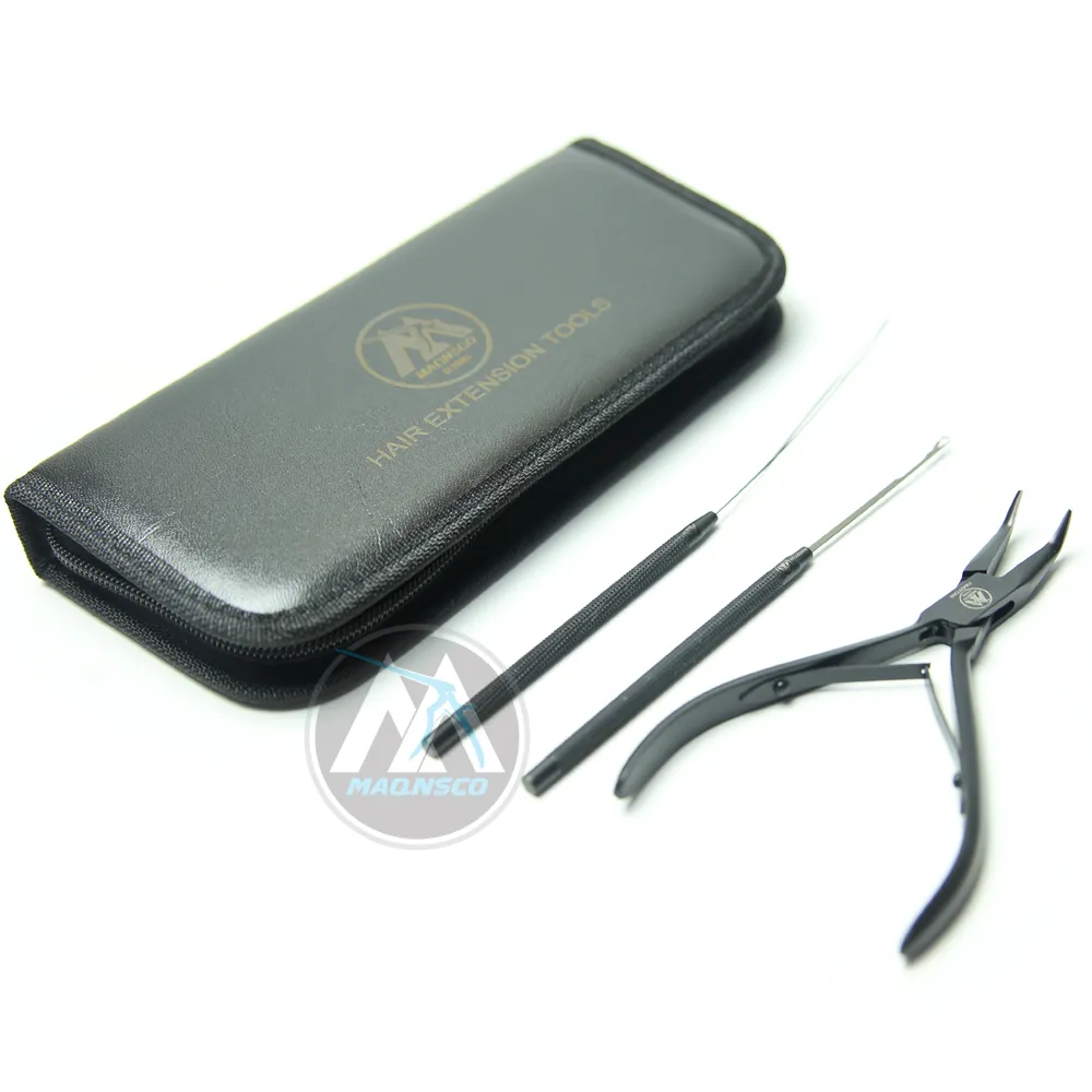 Mayra Micro Anello Cur Pinze Kit 5 "I Micro anello del ciclo/tirando aghi per I micro anello di estensione dei capelli E che borda tool kit Nero