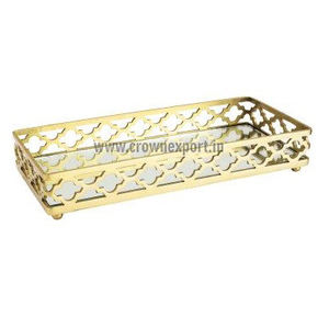 Ensemble de 2 plateaux de service en verre rectangulaire de couleur or, plateau de service pour bar et restaurant - Product Image 3