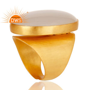 22k Yellow Gold Plated Handmade Natural Chalcedony Brass Dome Ring <b>Fashion</b> <b>Jewellery</b> Supplier - Product Image 2