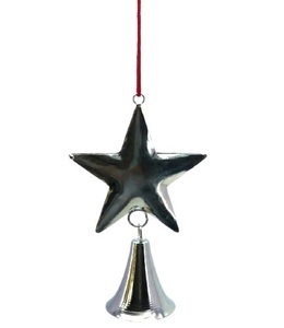 METAL NICKLE PLATED STAR WITH JINGLE BELL CHRISTMAS HANGING ORNAMENT IRON CHRISTMAS <b>TREE</b> DECORATION HOME DECOR - Product Image 1