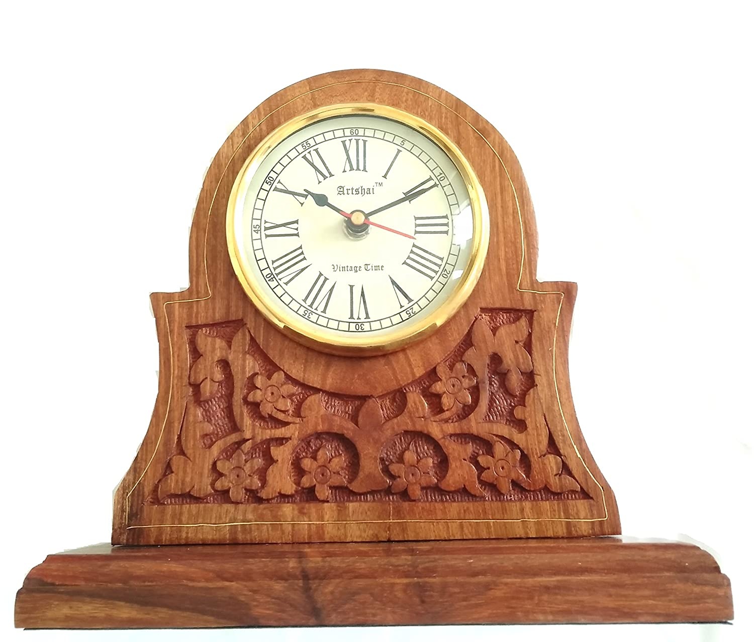 Sheesham Wood Carving Tisch uhr Handmade Mantel Schreibtisch uhr für Zuhause und Büro