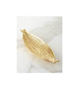 Plateau décoratif en métal à longues feuilles dorées pour la table console, la décoration alimentaire, plateau en métal fait à la main - Product Image 1