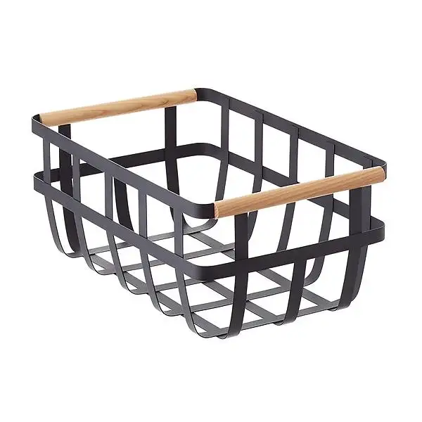2022 hot sales Wholesaler bathroom storage bin home kitchen organization fruit basket iron container wood handles