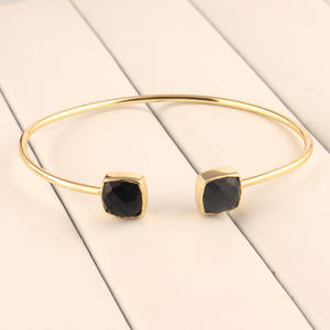 Prix abordable bijoux à facettes noir onyx double pierre bracelet réglable plaqué or manchette ouverte bracelet bracelet cadeau bijoux - Product Image 4