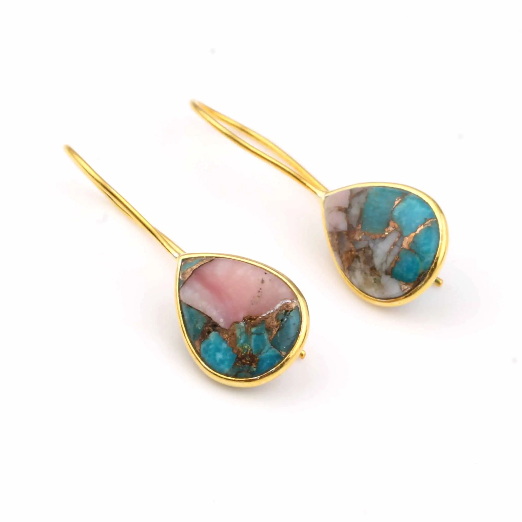 Natural Pink Opal Copper Turquoise Women Silver Custom Jewelry Factory Pear 12x16mm Custom 925 Sterling Silver Dangle Earring