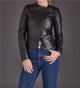 Veste de motard à fermeture éclair, unisexe, couleur noir, peau d'agneau véritable, bleu, à la mode, disponible en toutes les couleurs, fabriqué au Pakistan - Product Image 1