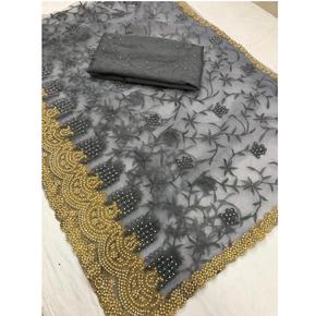 Sarees fête porter mariage femmes indiennes porter dentelle bordure impression Sari + Blouse vêtement ethnique dernier indien dames pas cher bas prix vêtement - Product Image 1