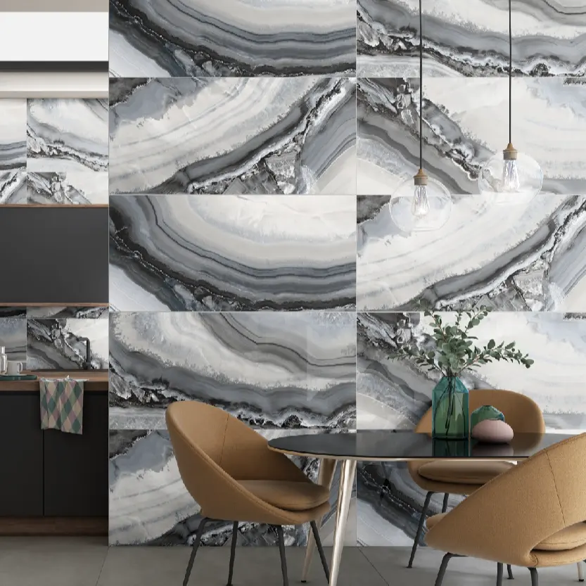 Onyx Hoge Glossy Geglazuurd Gepolijst Porselein Vloertegels Nieuwe Ontwerp Magnus Serie 600X1200 Mm Glaciar Donkergrijs Gemaakt In India