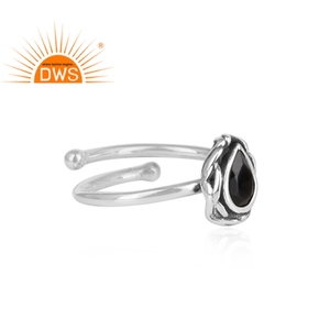 Ónix negro Natural en forma de pera de piedras preciosas de plata oxidado fabricante del anillo 925 Plata libre anillo de tamaño para las damas, regalo de la joyería - Product Image 3