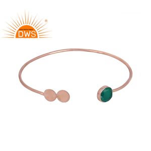 Brazalete de Plata con Baño de Oro Rosa y Piedra Preciosa de Ónix Verde, Joyería de Diseño, Proveedor de Joyería - Product Image 1