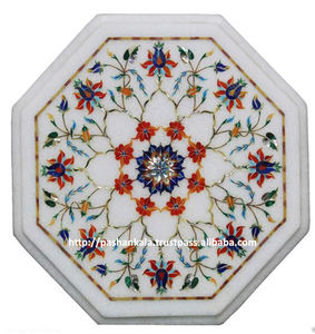 Tableros de Mesa de Centro Hechos a Mano con Incrustaciones de Mármol Blanco Antiguo - Product Image 1