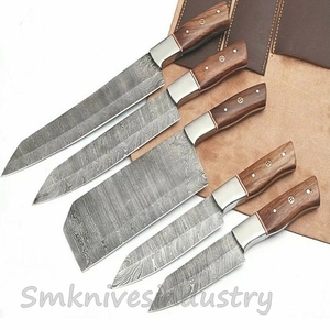 Juego de cuchillos de Chef de cocina de acero damasco de 5 piezas de alta calidad, capas plegadas originales hechas a mano con mango de madera, cuchillo de cortar - Product Image 6