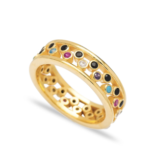 Anillos de dos bandas de circón negro y mezcla única, venta al por mayor, joyería de plata de ley 925 hecha a mano turca, joyería de arcoíris - Product Image 1