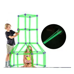 Glow Fort Building Kit 89pcs Glow in The Dark Fort Kit DIY Tent Playhouse Kids Creative Forts for Kids Outdoor Building Toys