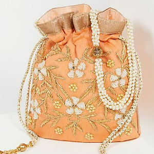 Bolso de mano elegante de seda de diseño con bordado Zari y perlas para bodas y fiestas POTLI BAG - Product Image 1