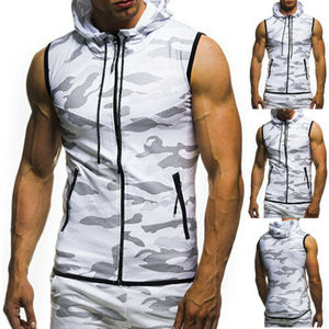 Débardeur de sport à capuche sans manches en molleton solide respirant à séchage rapide pour hommes, jogging, entraînement, été, coton lourd - Product Image 5