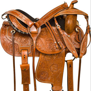 Ensemble de selle anglaise en cuir véritable de qualité supérieure, course de barils, équipement de cheval western, quincaillerie en acier inoxydable durable, plusieurs tailles - Product Image 1