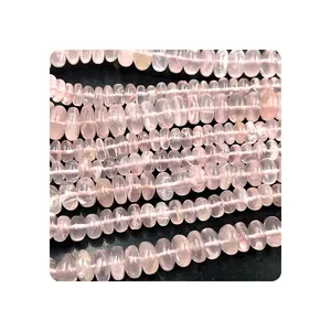 Harga Grosir Grosir Rondelle Beads Pink Rose Quartz Halus Rondelle Beads-10-12mm