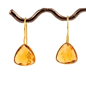 Designer trillion shaped briolette cut citrine quartz drop earring gold/silver plated boho jewelry handmade drop dangle earring