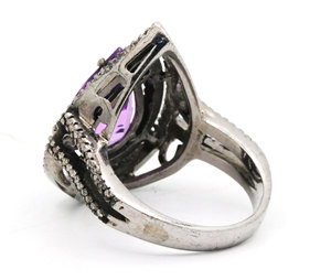 แหวนเงินสเตอร์ลิง925อัญมณีอเมทิสต์ธรรมชาติทำด้วยมือประดับเพชรได้รับการรับรองสำหรับงานแต่งงาน - Product Image 3