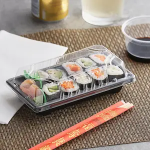 In Stock Black Plastic Container Sealed Buckle Food Packaging Roundsushitray Round Tray Sushi Takeaway Box