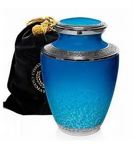 Design de água azul memorial keepsake, alumínio metal humano funeral cinzas cremação urns com gola prata design gravado