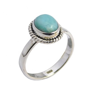 Bague en pierres précieuses Larimar Bijoux en gros Bague en argent vermeil éternité faite à la main Bijoux en argent sterling 925 Cadeau de mariage - Product Image 1
