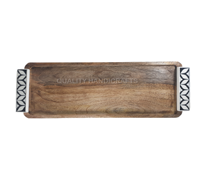 Plateau en bois d'acacia avec incrustation de nacre, style arabe, cadeau de Ramadan et de l'Aïd, pot en acrylique, taille personnalisée, certifié EPCH, plateau de service - Product Image 6