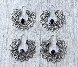 Recién llegado, pendiente de aro 92,5 Chapado en plata con piedra mixta, pendiente de aro de piedra grande para regalo de fiesta de boda - Product Image 2