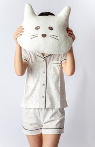 Camisa de manga corta para mujer y pantalones cortos Conjunto de pijama Ropa de mujer Sólido - Product Image 2