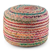 Pouf en jute rose clair et naturel pour intérieur et extérieur, tabouret en jute marocain, pouf de chevet, pouf de jardin, repose-pieds en jute