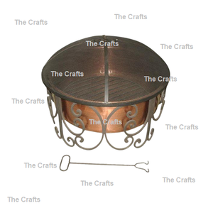 Fabulous Design <b>Fire</b> <b>Pit</b> In Copper <b>Fire</b> <b>Pit</b> Bowl With Designer Iron Stand And Mesh Wire Cover At Best Prices - Product Image 1