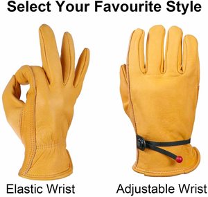 Leather Work Gloves Stretchable Wrist Tough Cowhide Sweat Absorbent Protective All-Works Hand Safety for Outdoor Food Industries - Product Image 2
