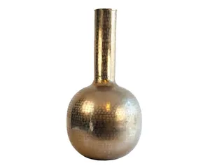 高高的瓶颈金铜锤金属花瓶大地板花蕾花瓶婚礼装饰现代中心花瓶