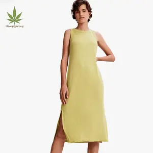 HempSpring-vestido de lino orgánico para mujer, falda de lino 100%, informal, sin mangas