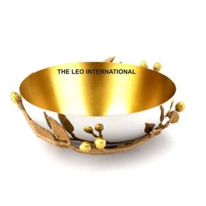 Bol en acier inoxydable à texture martelée de style nordique, bol décoratif pour dîner, bol de service fantaisie à motif feuillage - Product Image 4