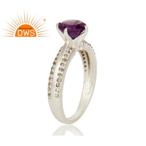 แหวนพลอยบุษราคัมธรรมชาติอเมทิสต์และขาว,แหวนแต่งงานทำมือดีไซน์เนอร์แหวนเงินแท้925 - Product Image 3