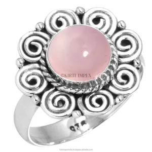 时尚设计2021畅销玫瑰石英最新设计银色覆盖波西米亚戒指复古女士珠宝为零售商