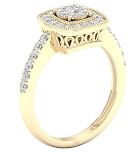 Anillo de compromiso de oro amarillo para mujer con diamante natural de 1/2 quilate, corte brillante redondo, engaste de púas y diseño de racimo, para aniversario - Product Image 2