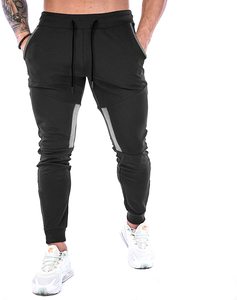 กางเกงวอร์มผู้ชายแบบหนา มีเชือกผูกเอว เหมาะสำหรับวิ่งและเล่นกีฬา มีกระเป๋าซิป ปลายขาจั๊มพ์ ผลิตจากผ้าโพลีเอสเตอร์/คอตตอนฟลีซ - Product Image 1