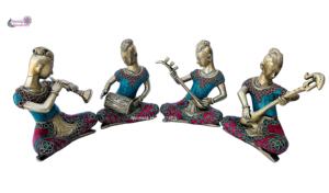 Ensemble musical artisanal en laiton avec pierres de corail, figurine décorative de musicien en laiton, style antique, pour la maison, le bureau ou la table. - Product Image 2