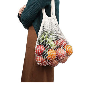 Bolsa de malla transparente con logotipo personalizado, embalaje ecológico para verduras, bolsas de algodón 100% orgánico reutilizables con cordón - Product Image 6